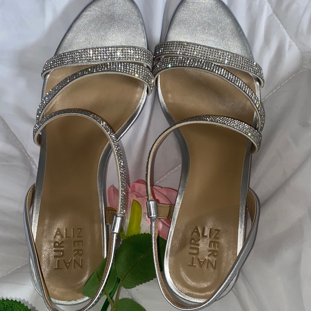 Naturalizer Silver Rhinestone Strappy Heels